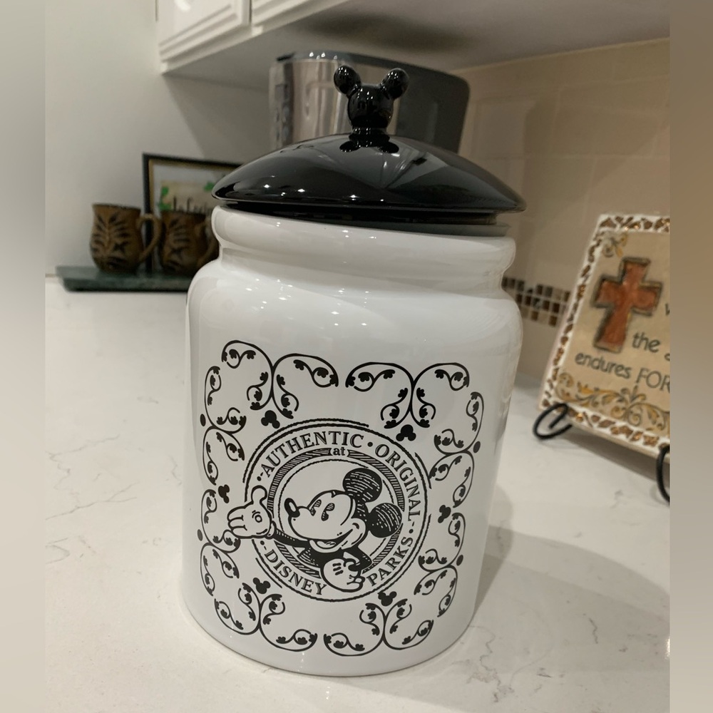 New W/O Box Authentic Original Disney Parks Black & White Mickey Mouse Canister